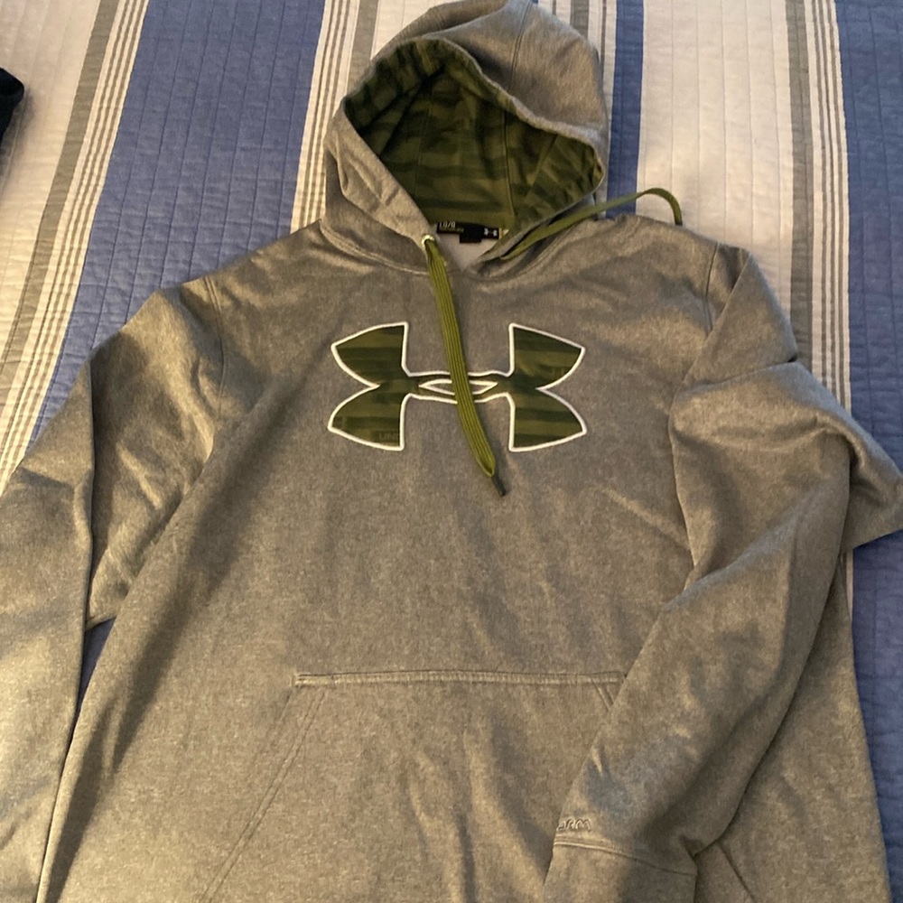 Under Armour Men's ColdGear Loose Hoodie Gray Olive Green Fleece Large